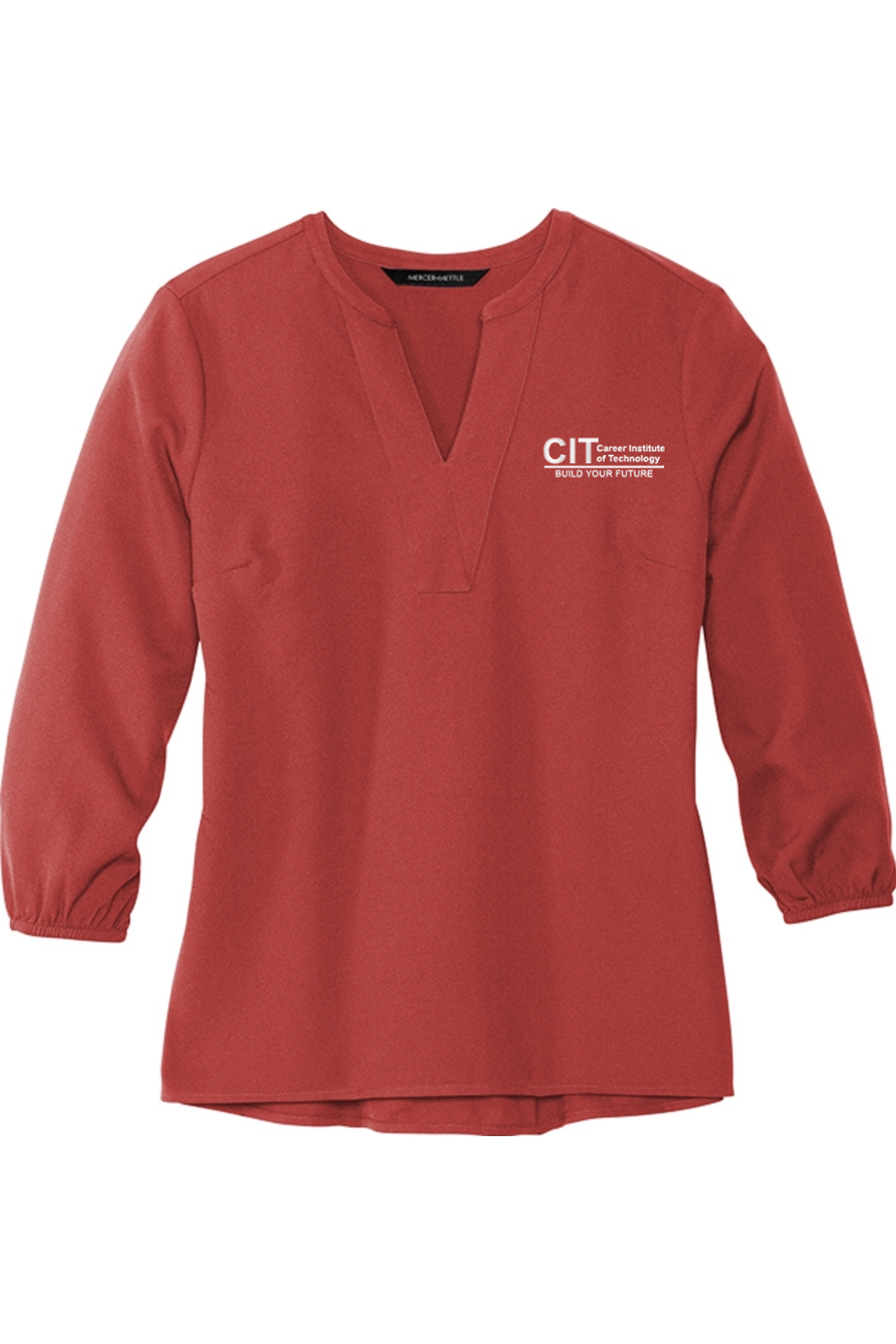 MERCER+METTLE Women's Stretch Crepe 3/4-Sleeve Blouse EMBROIDERED