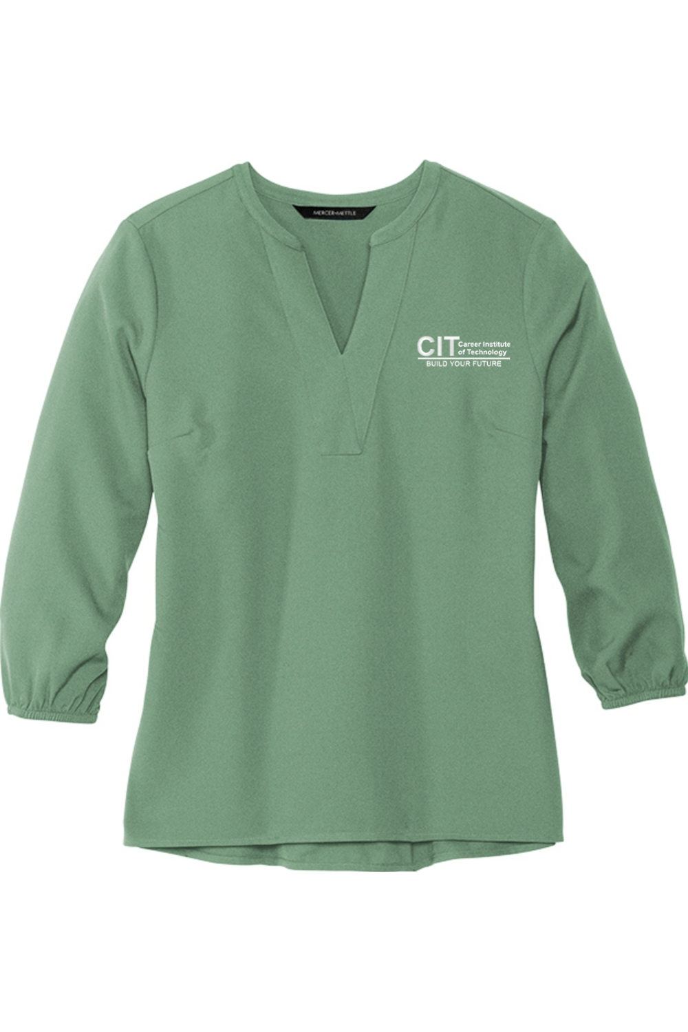 MERCER+METTLE Women's Stretch Crepe 3/4-Sleeve Blouse EMBROIDERED